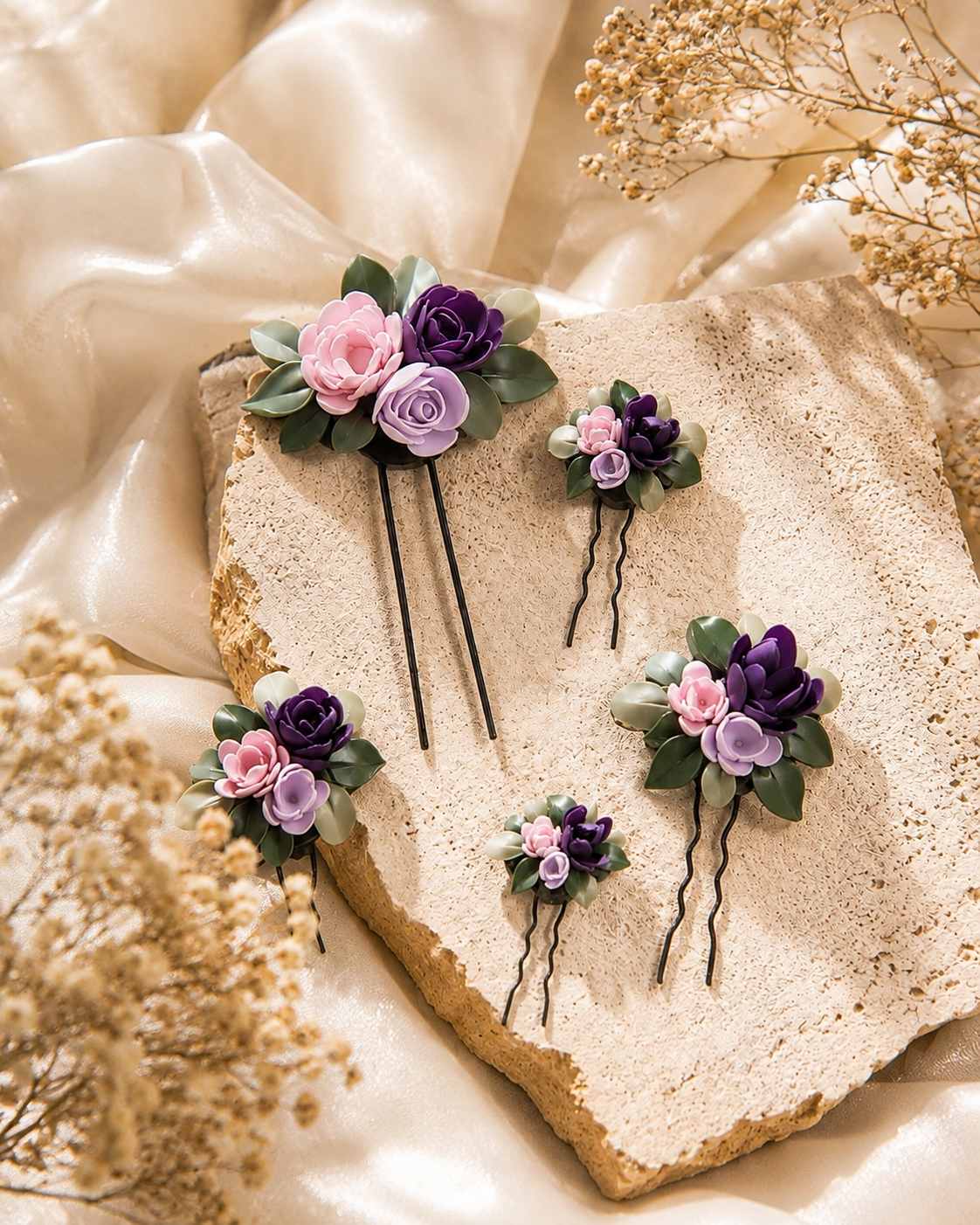 Lilac Braid Pins (2 Big; 3 Small)