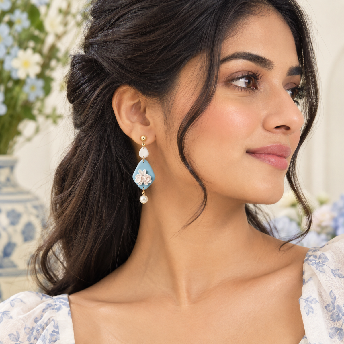 Blue Peonies Earrings