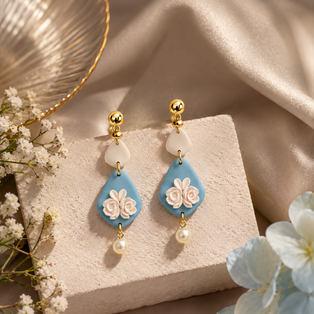 Blue Peonies Earrings