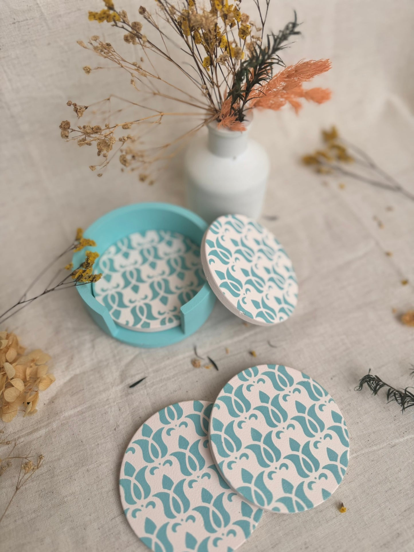 Hand-painted Coaster With Holder