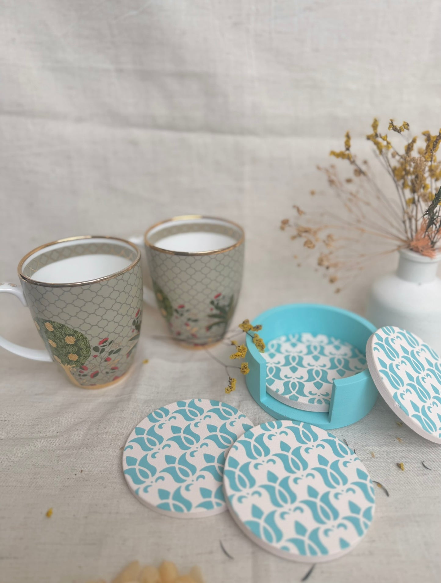 Hand-painted Coaster With Holder