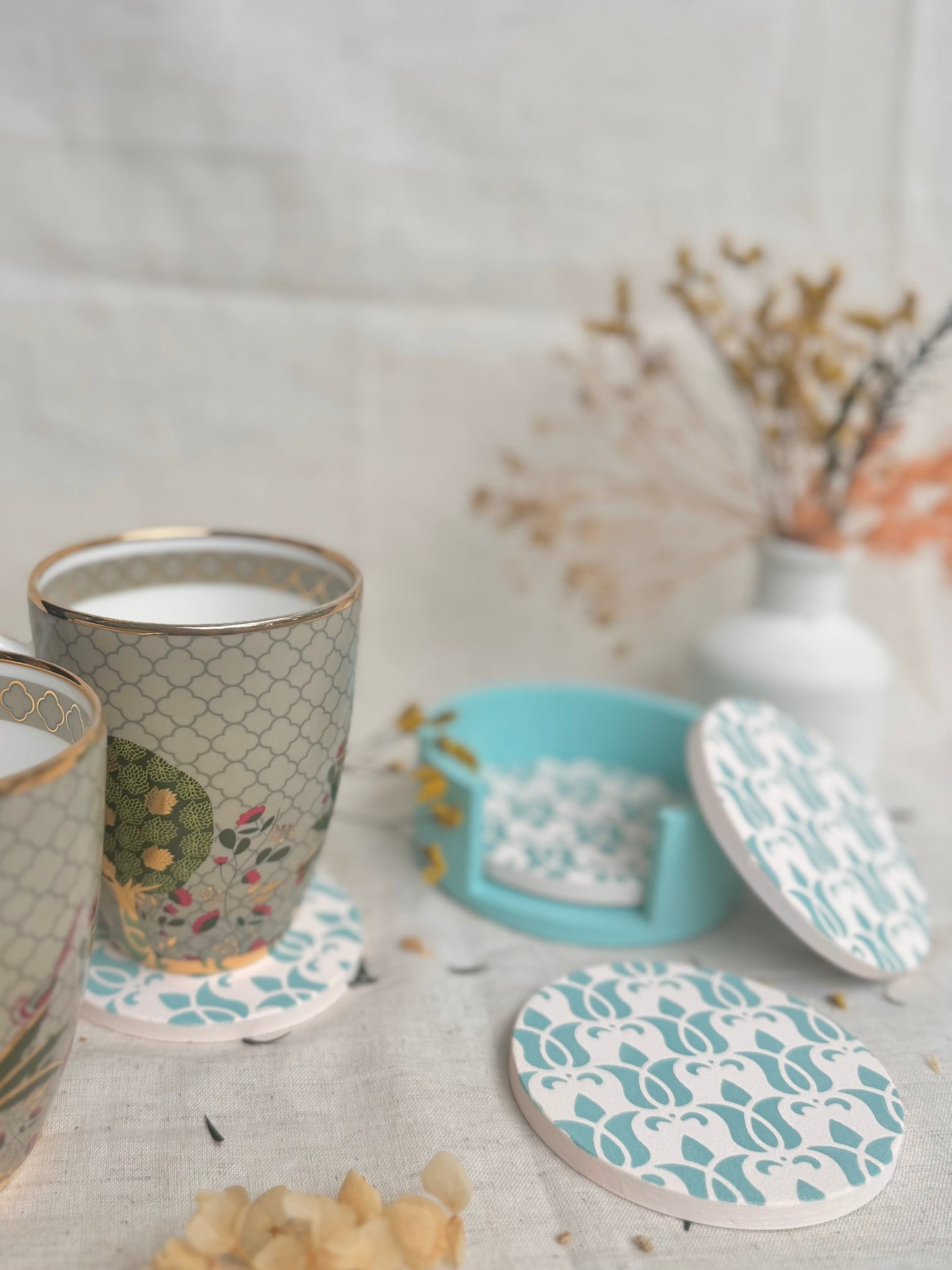 Hand-painted Coaster With Holder