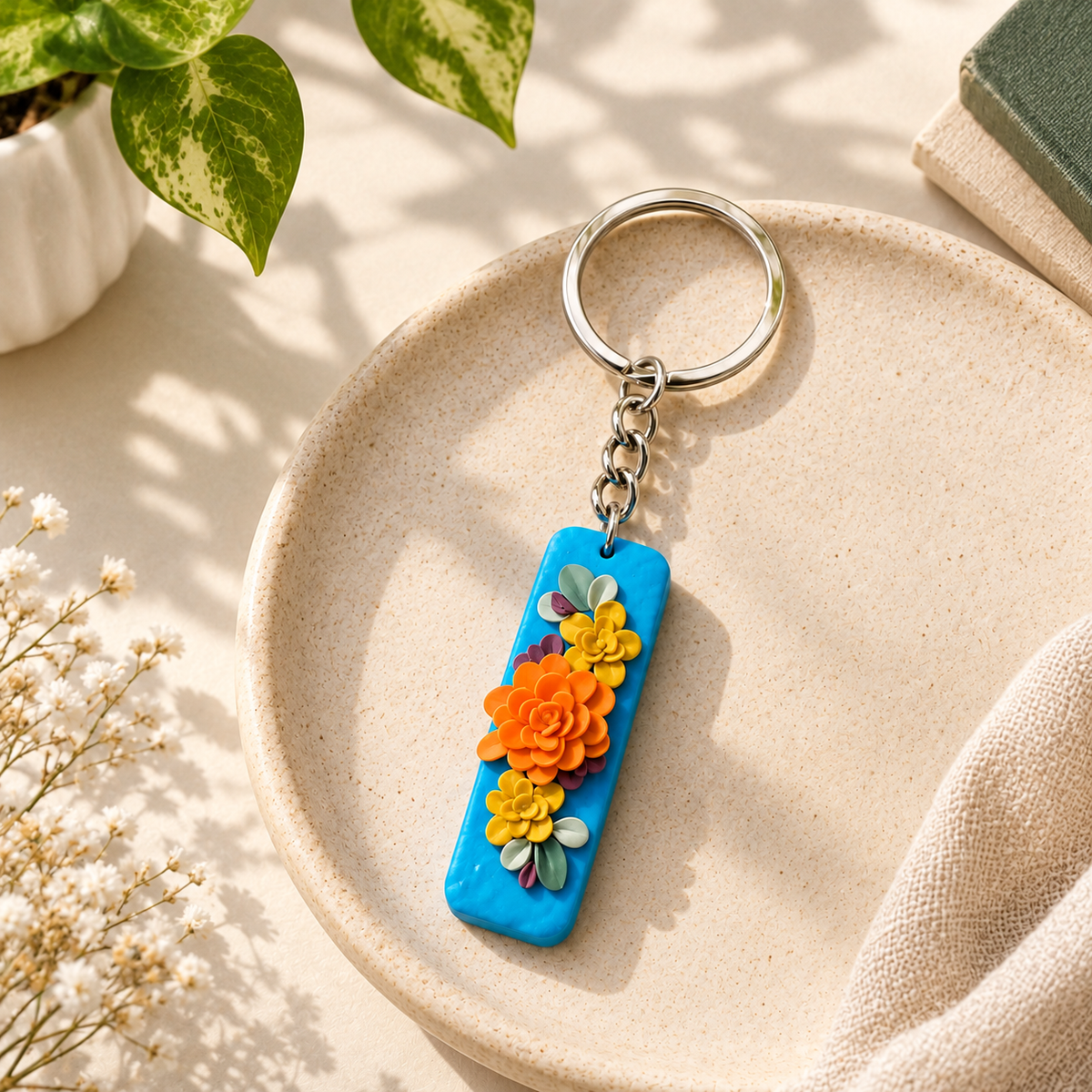 Blue Pearl Rectangle Keychain